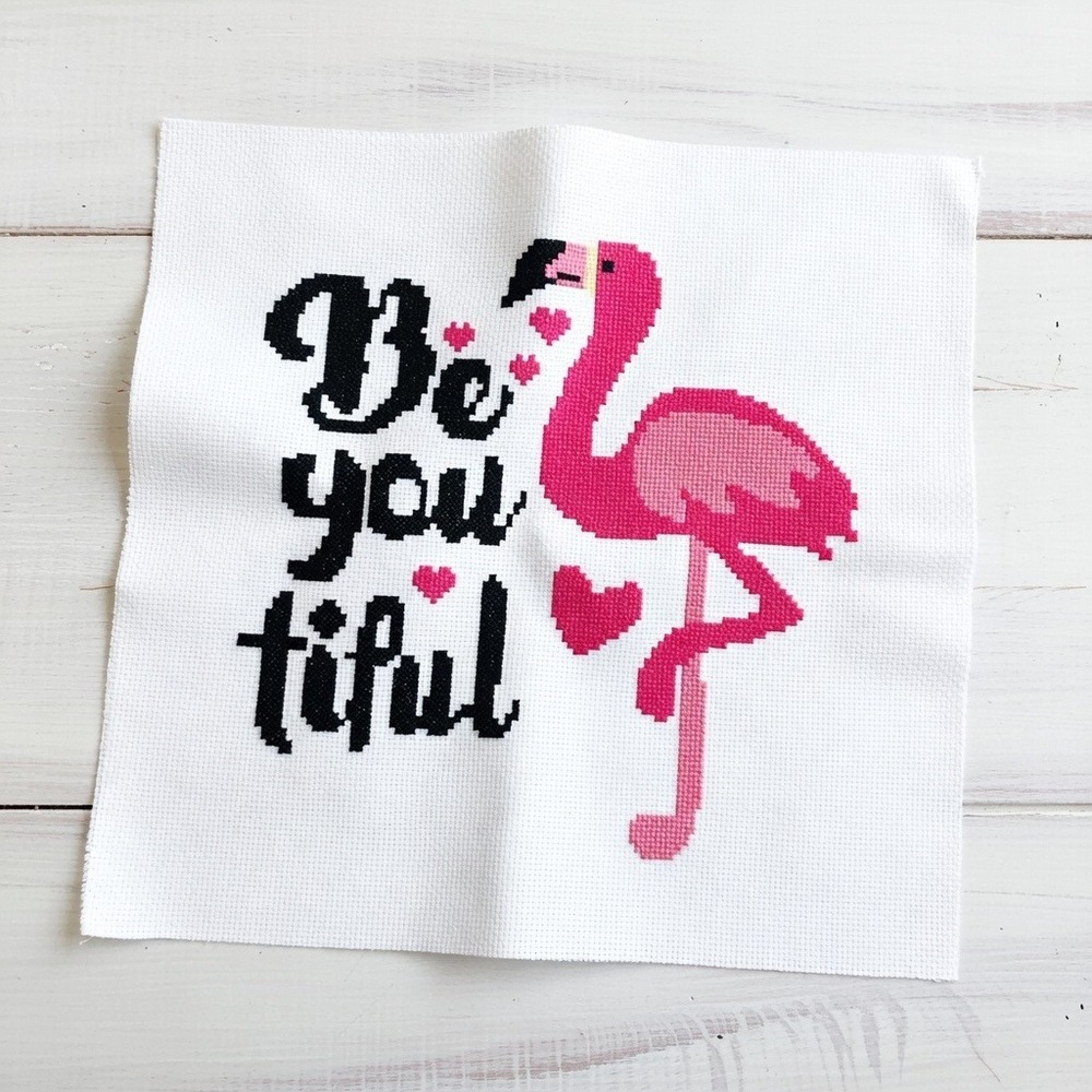 Pink‎ Flamingo - Be You Tiful Beautiful Quote Counted Cross Stitch Kit - Picture 3 of 9